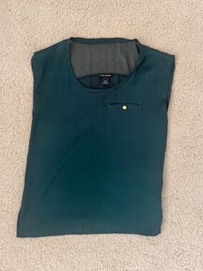 Club Monaco Deep Teal Cap-Sleeve Blouse with Pocket Snap